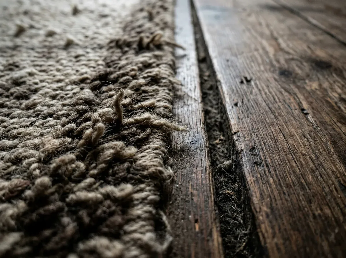 Die Teppichfasern und die Bodenritzen
