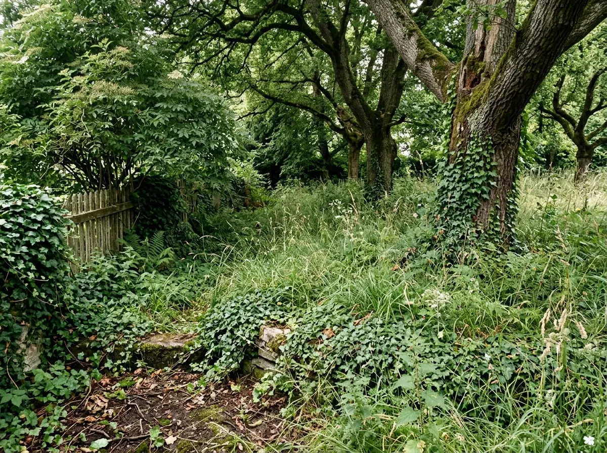Schattiger, feuchter, selten gemähter Gartenbereich