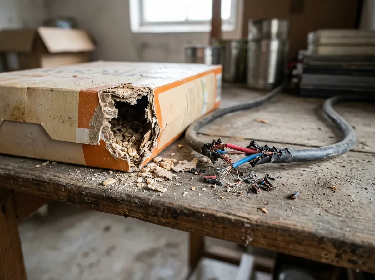 Nagespuren an Verpackungen und Kabeln