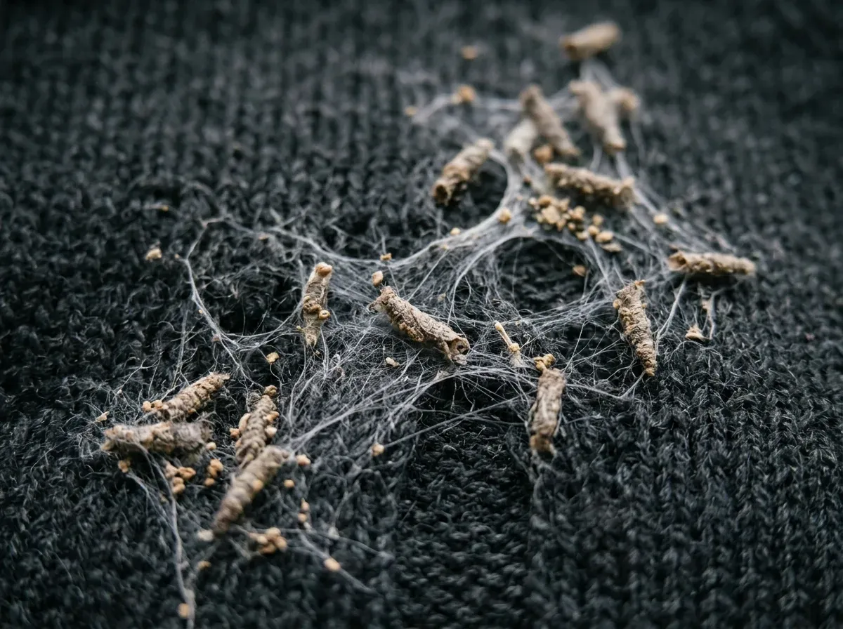 Fehéres, selymes szövedék vagy apró tokocska a textilen