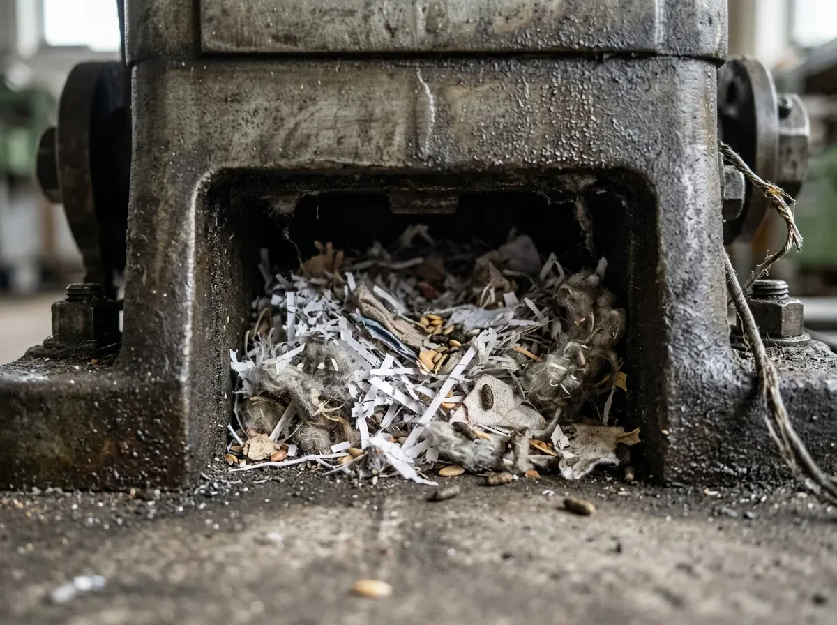 Nestmaterial in versteckten Räumen, unter Maschinensockeln